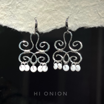 Hi Onion白瓷小众设计复古新中式s925银耳环民族风耳夹个性穿搭