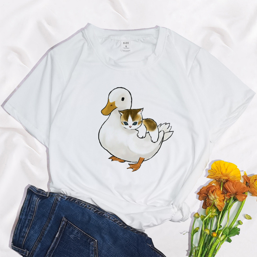 duck cat t shirt 卡通鸭子猫咪t恤男女休闲夏季百搭短袖亲子装