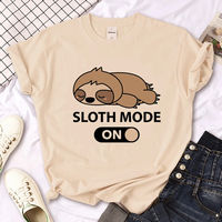 Sloth Cartoon Print Khaki Round Neck Short Sleeve T-Shirt thumbnail 8