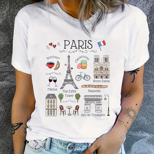 Paris T shirt 个性时尚法国巴黎城市印花女士小清新短袖T恤上衣