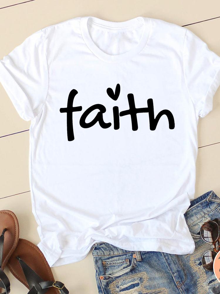 Faith T shirt 新款信仰T恤男女休闲白色宽松百搭短袖体恤圆领衫 女装/女士精品 T恤 原图主图