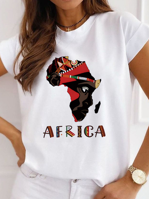 African T shirt 2023新款非洲大陆非洲地图印花短袖T恤文化衫潮