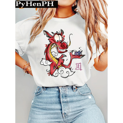 Women T shirt 卡通可爱龙和蟋蟀印花夏季女士T恤休闲短袖打底衫