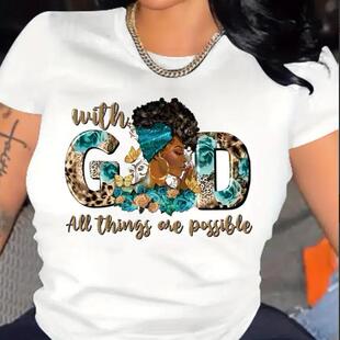 Black Girl T shirt 时尚非洲女孩黑人女孩印花大码T恤上衣短袖