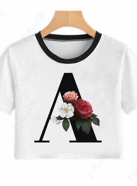 English Letters T Shirt Crop Top 26英文字母露脐T恤短款T恤女