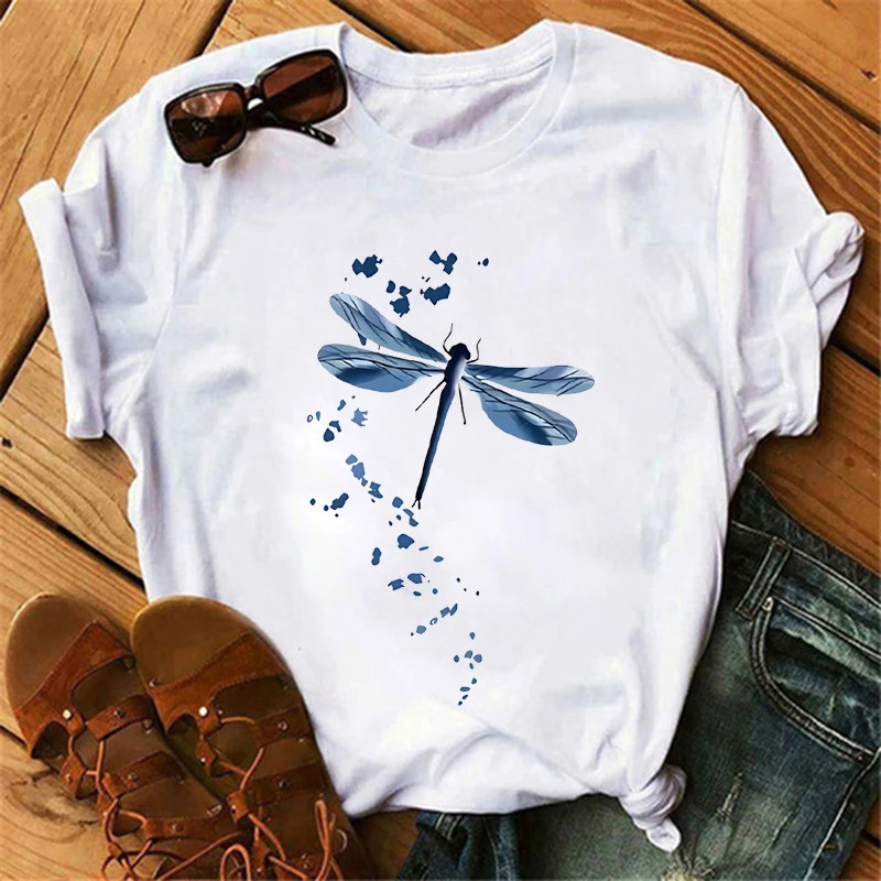 Dragonfly T shirt 夏季短袖T恤个性蜻蜓印花小众风男女情侣装ins