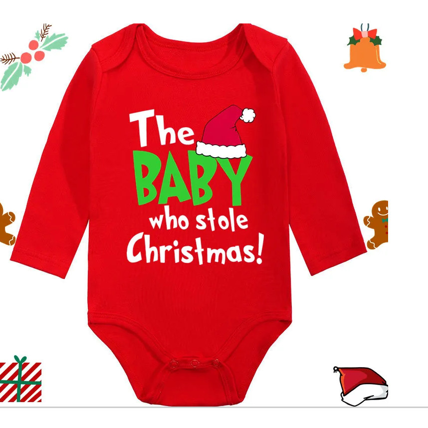 Christmas Bodysuit 新款红色长袖圣诞节圣诞爬服哈衣婴儿连体衣