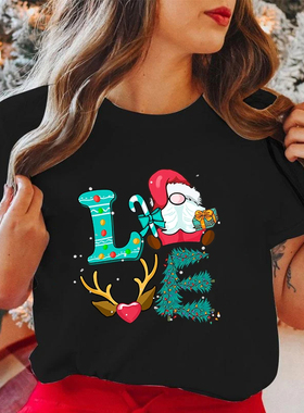 Christmas T shirt 新款圣诞老人T恤时尚绿色圣诞上衣圣诞节衣服