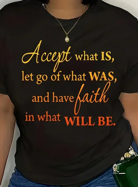 Women T shirt 夏季黑色打底短袖T恤个性英文字母印花女士体恤衫