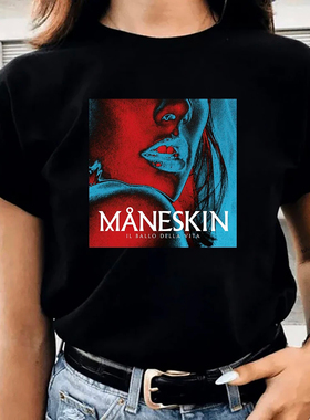 Maneskin T shirt 欧美摇滚乐队周边夏季黑色短袖打底T恤女上衣