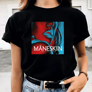 Maneskin T shirt 欧美摇滚乐队周边夏季黑色短袖打底T恤女上衣