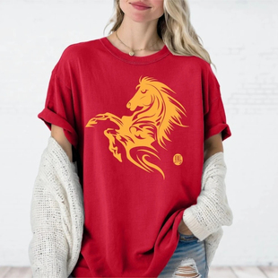 Horse T shirt 新款个性马印花圆领短袖T恤男女休闲宽松情侣装