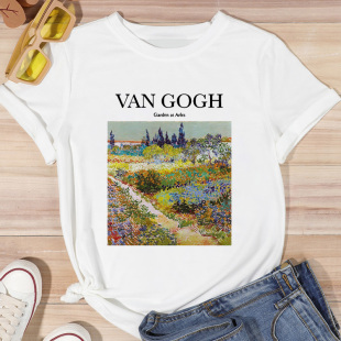 Shirt 新款 个性 Van 男女情侣上衣短袖 梵高油画T恤休闲大码 Gogh