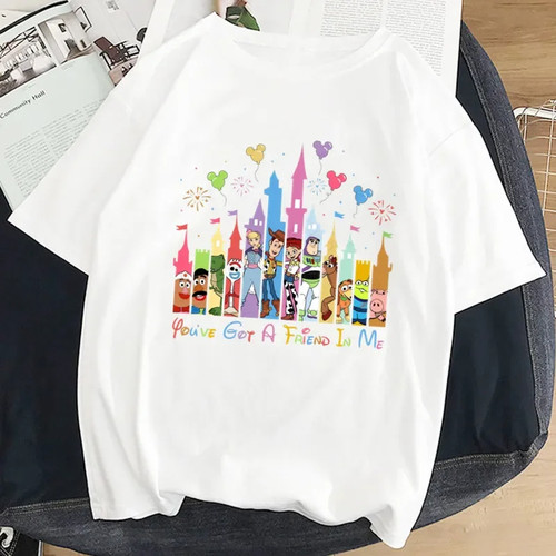 Cartoon Castle T shirt 卡通公主城堡印花短袖T恤女街头风圆领衫