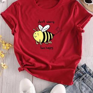 夏季 shirt T恤休闲大码 上衣 卡通可爱蜜蜂印花女士圆领短袖 Bee