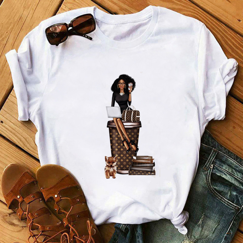 Black African T shirt 非洲女孩黑人女孩印花夏季短袖T恤打底衫