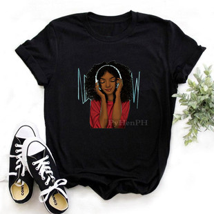 Africa Black Girl T shirt 2021时尚非洲黑女孩印花T恤黑色短袖