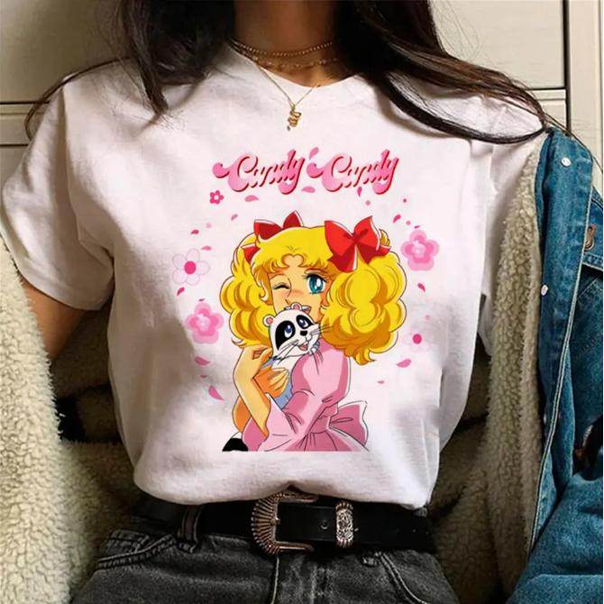 Cartoon Candy T shirt 卡通可爱女孩印花T恤夏季短袖上衣服体恤