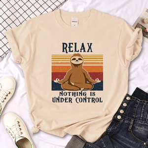 Sloth T shirt 夏季女装时尚卡通树懒印花卡其色圆领短袖T恤女