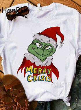 Grinch T-shirt 热播电影圣诞怪杰绿毛怪格林奇印花短袖T恤情侣装