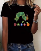 女装 短袖 T恤2024时尚 夏季 个性 蔬菜毛毛虫印花女士百搭圆领T恤上衣