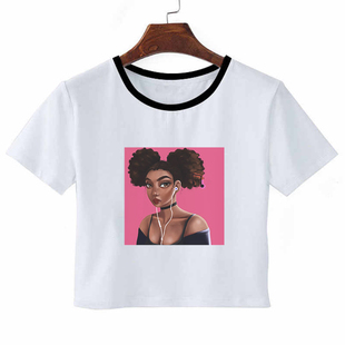 Black Girl T shirt 夏季短款T恤女装个性非洲黑人女孩印花体恤