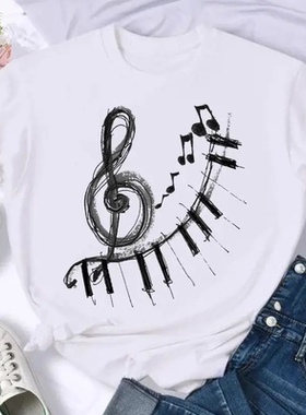 Music Note T shirt 时尚音乐音符T恤短袖男女情侣上衣演唱会衣服