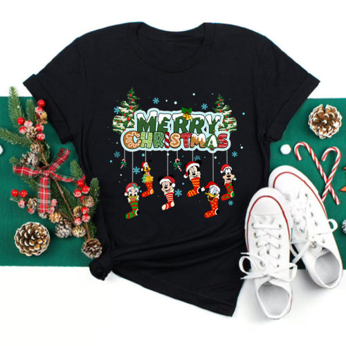 Merry Christmas Mouse T shirt 卡通圣诞节米妮米奇老鼠印花T恤