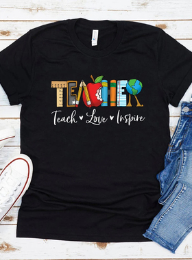 Teacher Tshirt 个性英文字母教师老师印花休闲白色T恤女短袖上衣