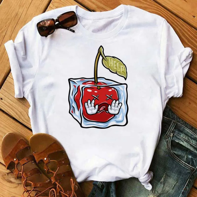 Cherry T shirt 夏季女装T恤个性水果樱桃印花体恤衫街头情侣装