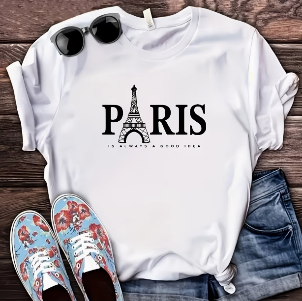 Paris T shirt 欧美风时尚巴黎印花短袖T恤女夏季白领学生体恤衫