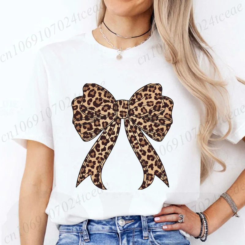 Bow T shirt 欧美风新款时尚蝴蝶结印花女士T恤夏季休闲少女体恤