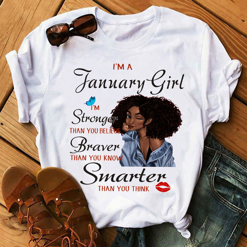 Girl Birthday Tshirt 夏季时尚非洲女孩生日月份印花T恤女闺蜜装