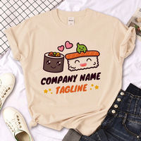 Sushi T-shirt: A personalized cartoon sushi print short-sleeved T-shirt for women, a khaki round-neck top T-shirt thumbnail 6