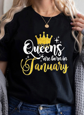 Queen Are Born T shirt 新潮女装夏1月女王印花黑色短袖T恤上衣