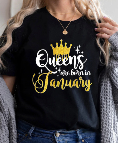 Queen Are Born T shirt 新潮女装夏1月女王印花黑色短袖T恤上衣