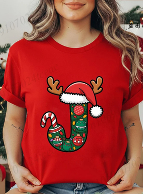 26 Letter Christmas T shirt 新款个性26个英文字母圣诞节T恤女