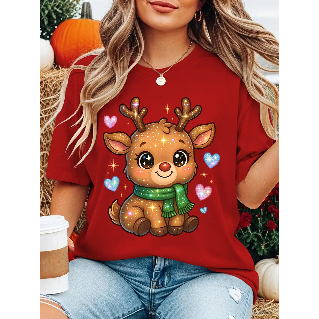 Merry Christmas T shirt 卡通可爱小鹿印花圣诞节圣诞T恤上衣服
