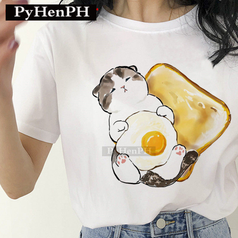 thumbnail for 2022年春夏季新款卡通猫咪印花休闲男女士百搭圆领短袖T恤打底衫