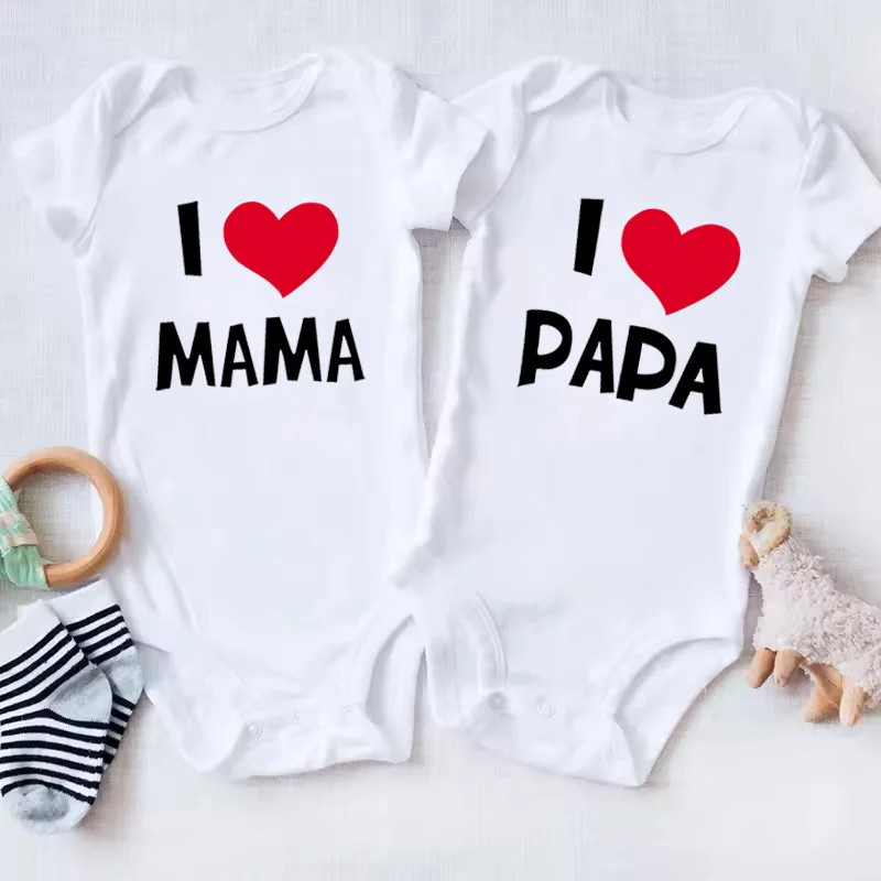 I Love Mama/Papa Bodysuit 新款个性印花纯棉新生儿婴儿爬服哈衣