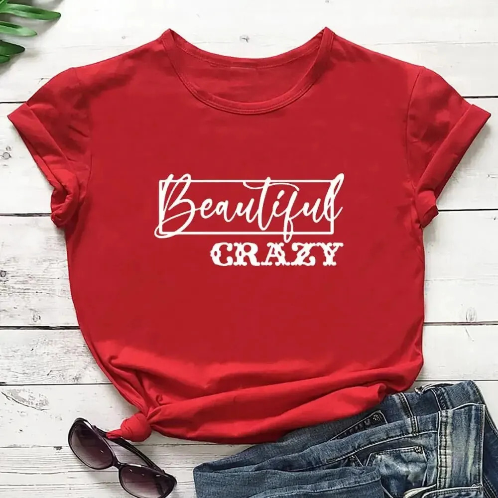 Beautiful Crazy T shirt 夏季女装时尚英文字母圆领短袖女士T恤
