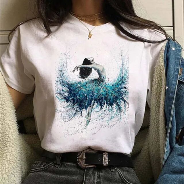 Ballet Dancer T shirt 原宿风水墨芭蕾舞蹈家T恤跳舞服装上衣ins