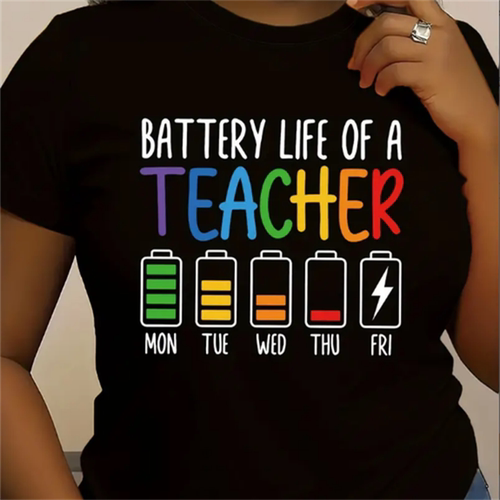 Teacher Tshirt 时尚教师电池寿命图印花女士夏季休闲大码T恤上衣