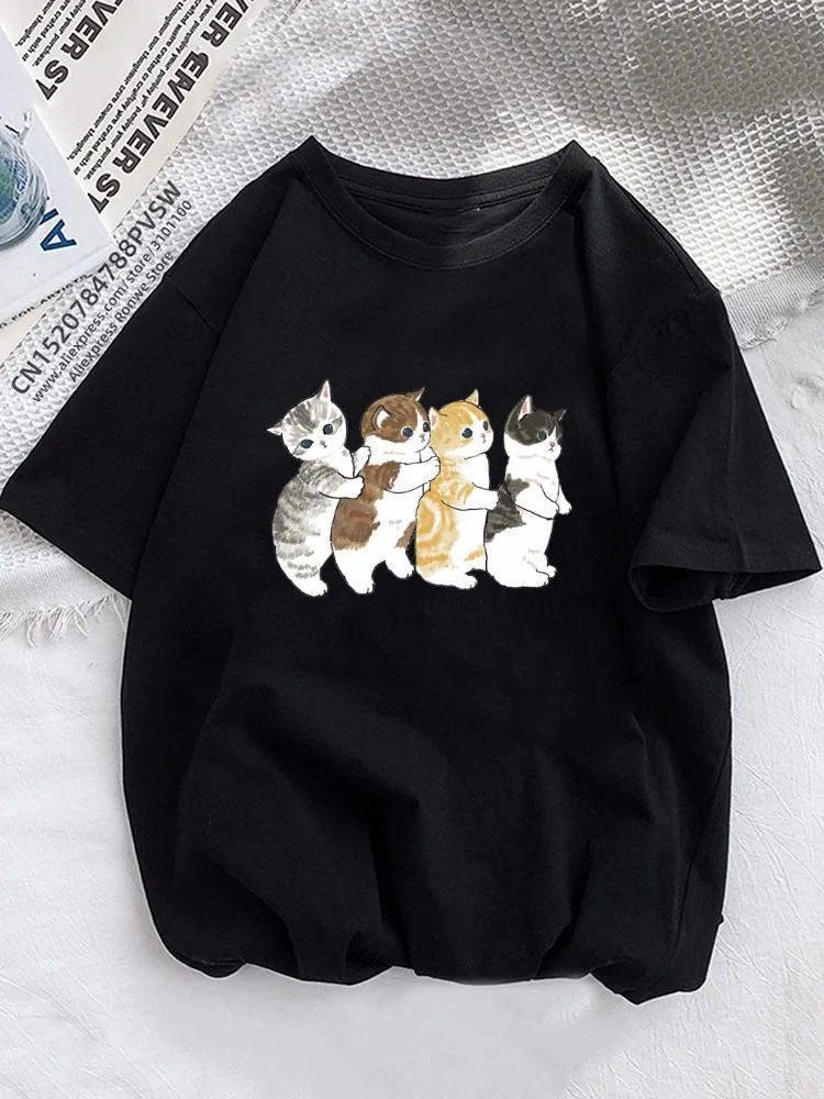 Cat T shirt 夏季黑色大码T恤女可爱黑猫印花休闲百搭宽松短袖衫