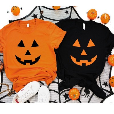 Halloween Pumpkin Face T shirt 万圣节南瓜笑脸印花橙色短袖T恤