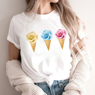 shirt 夏季 Vibes 個性 冰淇淋印花T恤男女休閑情侶上衣 Summer