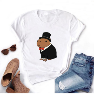 Gentleman Capybara T shirt 卡通绅士水豚印花男女短袖T恤亲子装