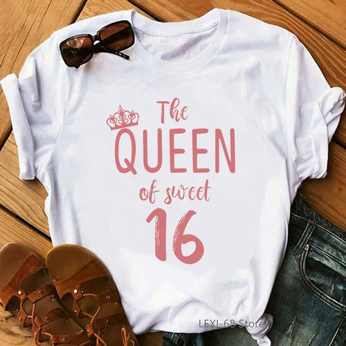 Sweet 16 Birthday Tshirt 新款女装短袖T恤16岁生日圆领印花上衣