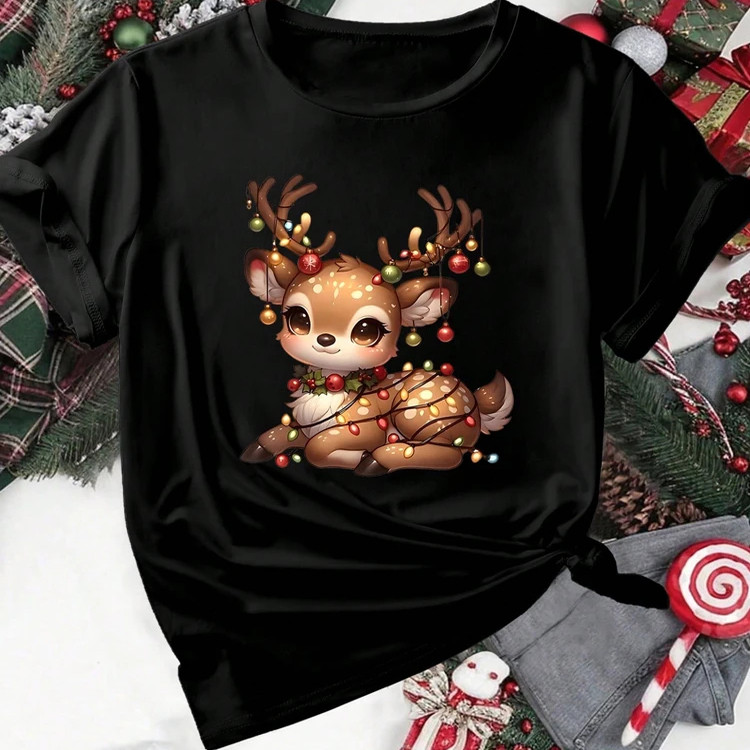 Christmas Deer Tshirt 新款卡通可爱圣诞节梅花鹿印花T恤亲子装