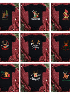 Christmas Reindeer Romper 宝宝黑色爬爬服哈衣时尚圣诞节连体衣